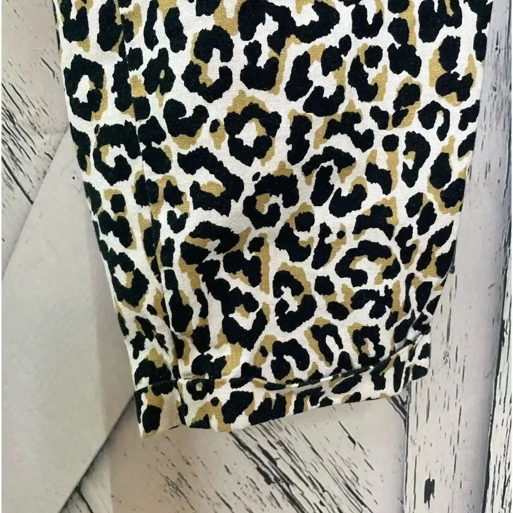 J. Crew Leopard Print Linen Blend Cuffed Ankle Pants Joggers Sz 8